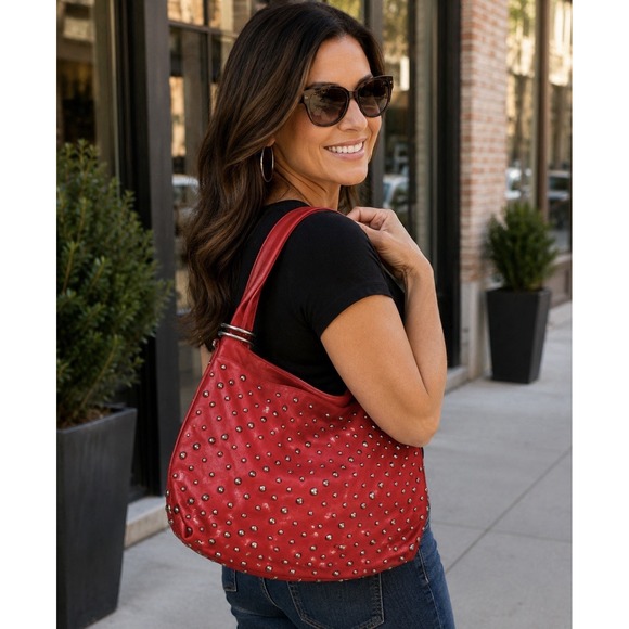 The Unbranded Brand Handbags - Large Red Rock silver stud Leather Crossbody Bag